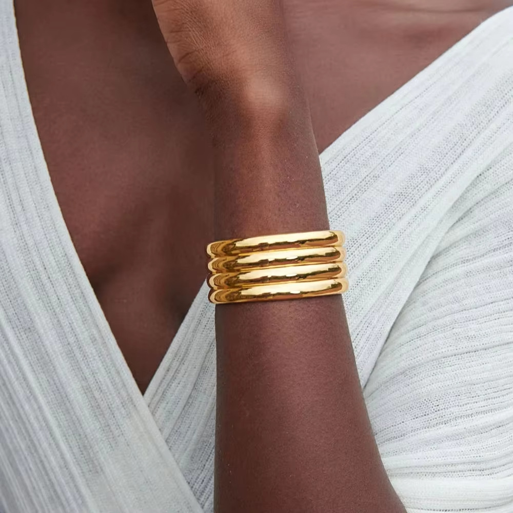 Fashionable Striped Wide-link Open Bracelet Stainless Steel
