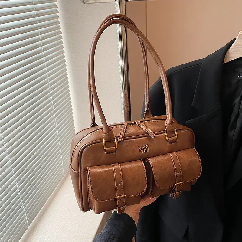 Maillard Brown Vintage Boston Shoulder Bag
