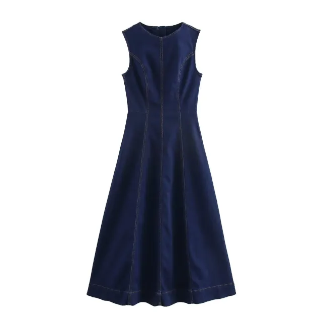 Sleeveless Denim Dress With A Crew Neck Picture Color L - Shop at LoveMi