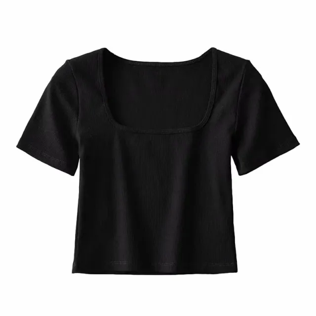 Summer Cropped Square Neck T shirt Women Black - Shop at LoveMi