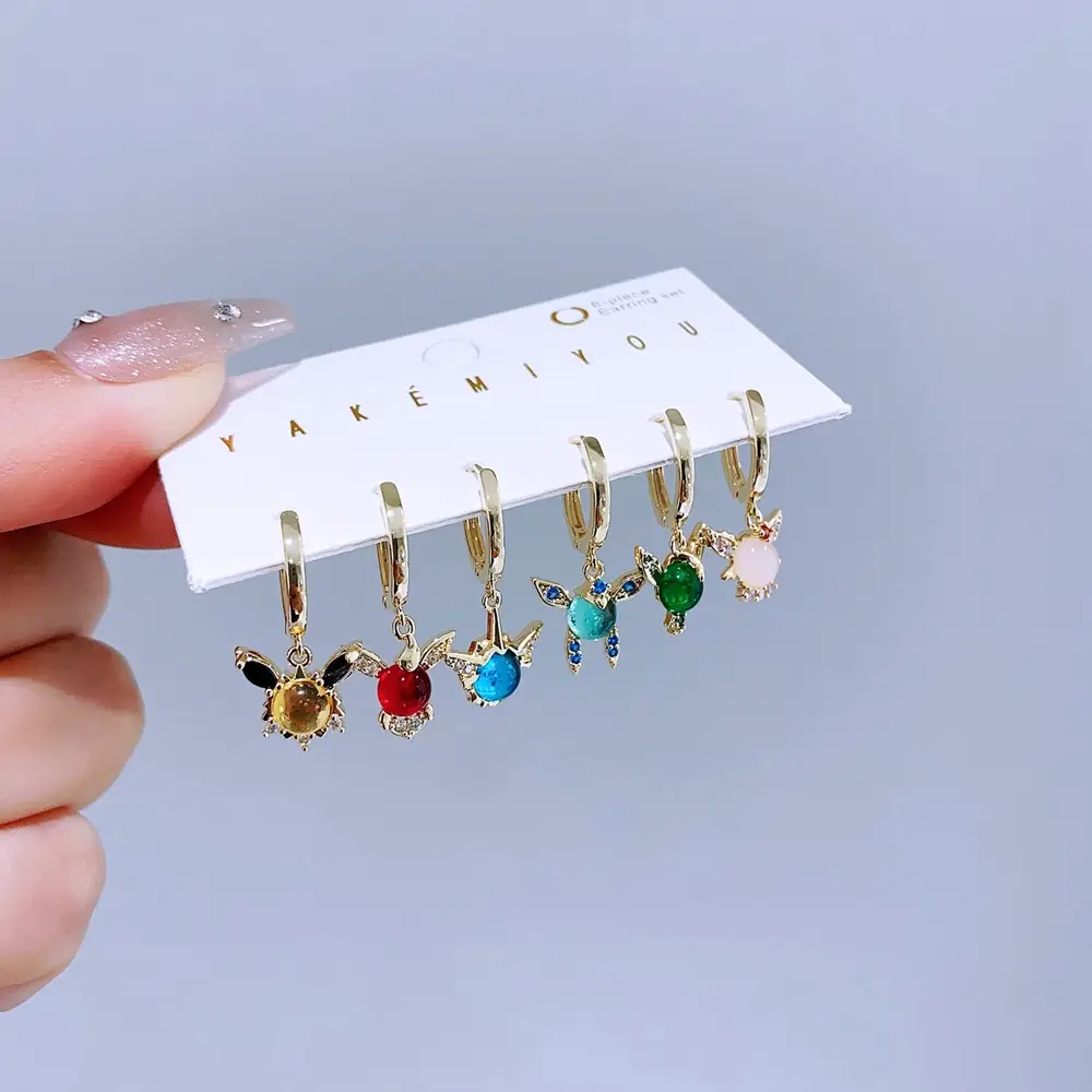 Anime Earrings 6-piece Set Special-interest Design Colorful Cartoon Elf Ear Clip Suit