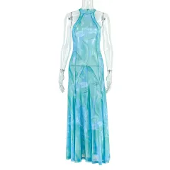 Elegant Women's Commuter Printed Street-Style A-Line Dress - Green - View 1