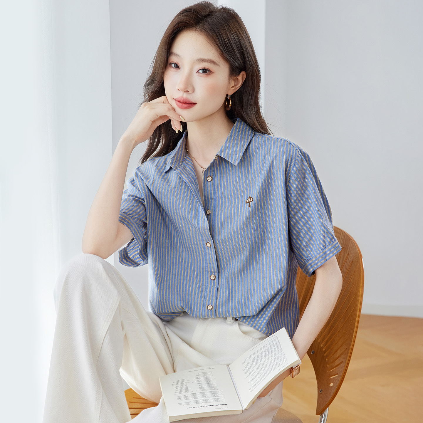 Womens Artistic Vintage Top Embroidered Blouse — image 1