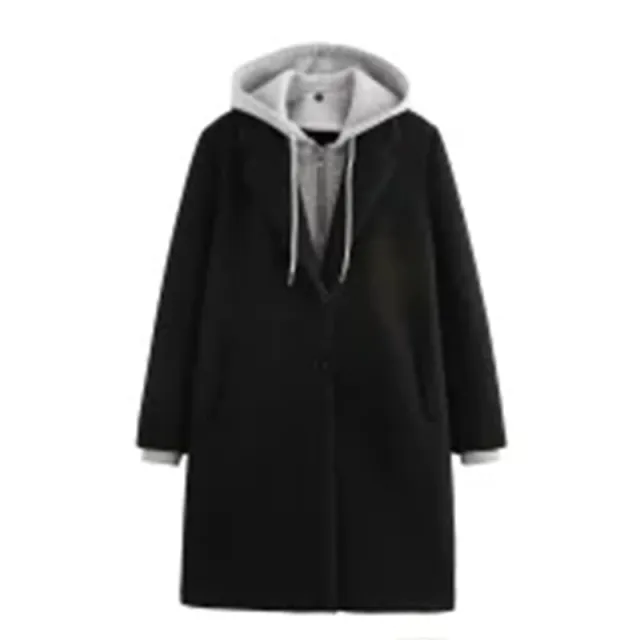 Detachable With Coat And Cap Stitching Coat For Women Black - Shop at LoveMi