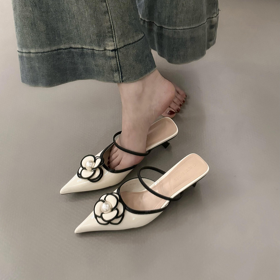 Chanel-style High-heeled French Closed-toe Mules
