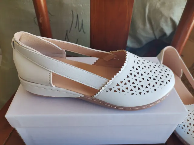 Round Toe Wedge Cross border Large Size Flat Bottom Women's Sandals White - Shop at LoveMi