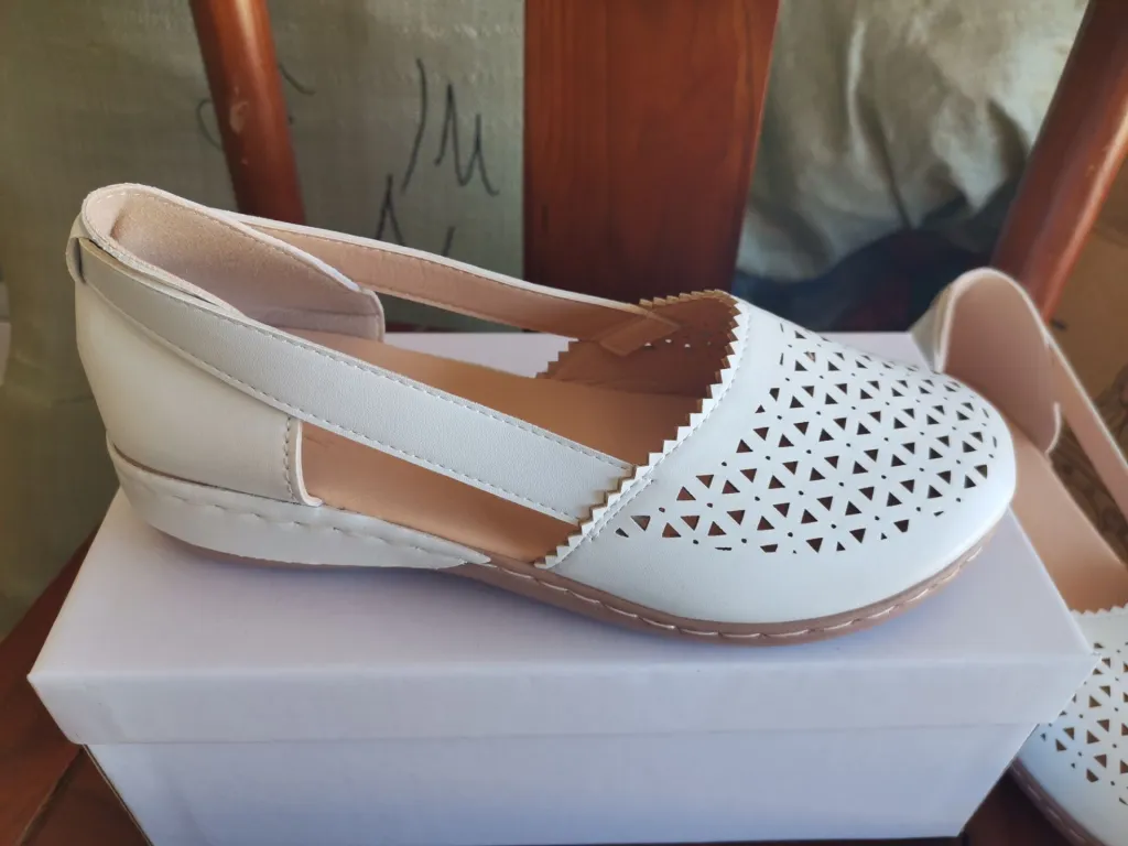 Round Toe Wedge Cross-border Large Size Flat Bottom Women's Sandals - White