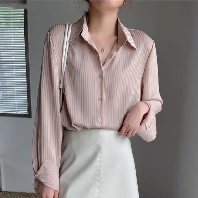 Vertical Striped Shirt Women's Design Sense Niche Bandage Dress New Pink - Shop at LoveMi