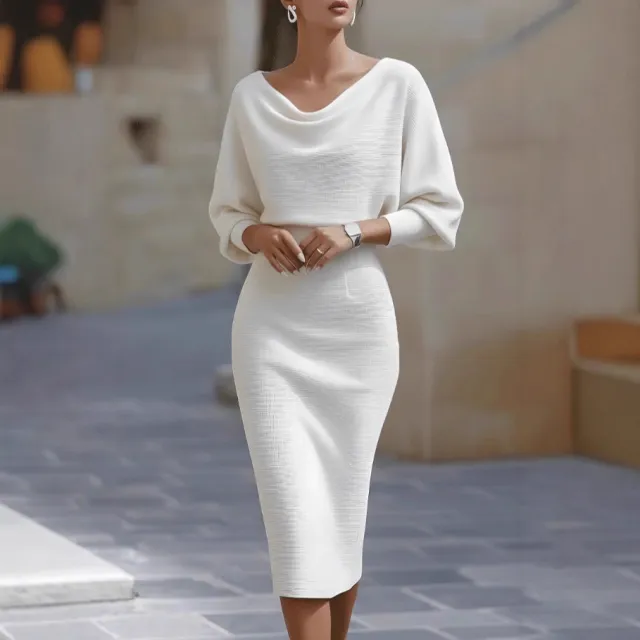 Fashionable Pleated Batwing Sleeve Midi Dress White - Shop at LoveMi