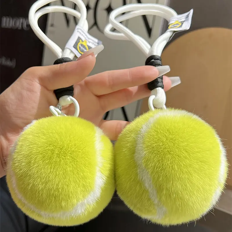 Rabbit Fur Tennis Car Keychain Pendant
