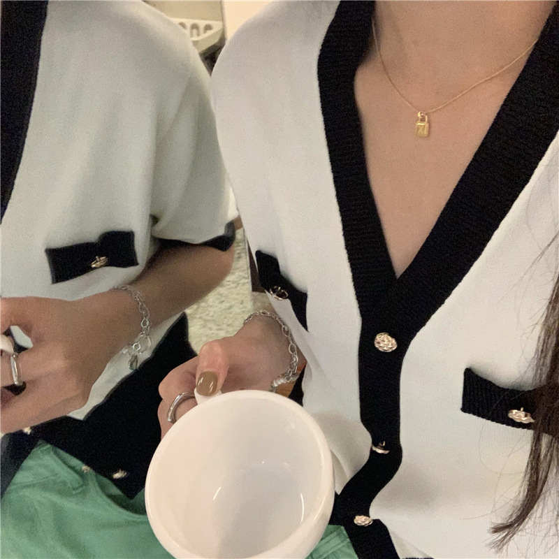 Classic Style Color Matching Ice Silk Short-style Loose Slimming Knitted Thin Top