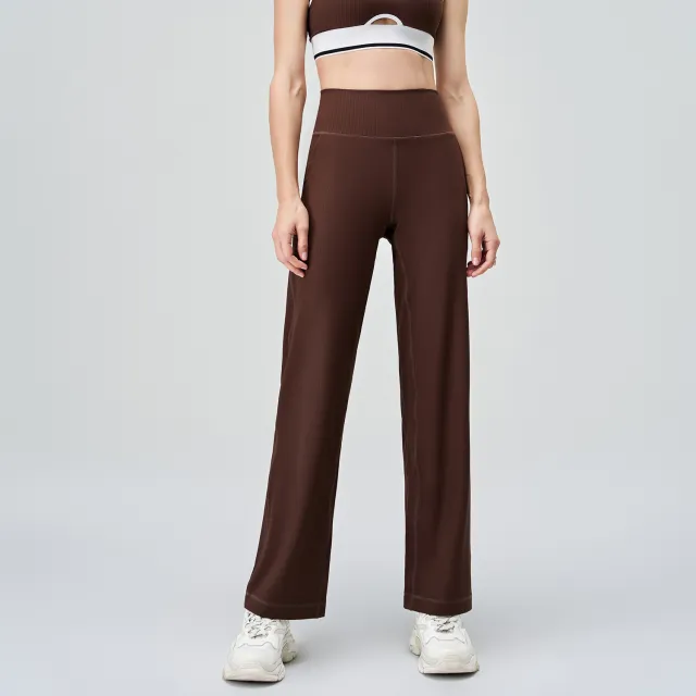 High Waist Yoga Wide Leg Exercise Casual Pants Steamed Chestnut - Shop at LoveMi