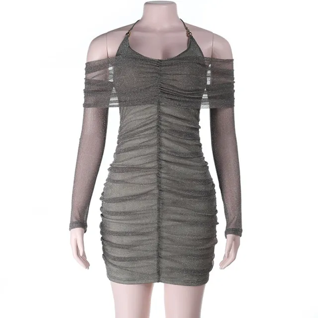 Sexy Strapless Halterneck Mesh spliced Sequin Bodycon Dress Green - Shop at LoveMi