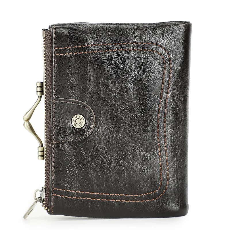 Anti-theft Swiping Top Layer Cowhide Women's Wallet - Brown