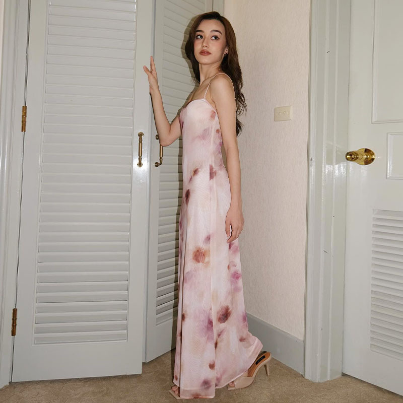 Women's Summer French Backless Sleeveless Printing Slip Dress