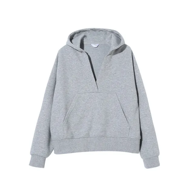 Gray Hooded Sweater For Women Fleece lined Thick Loose Casual Sweatshirt Light Gray - Shop at LoveMi