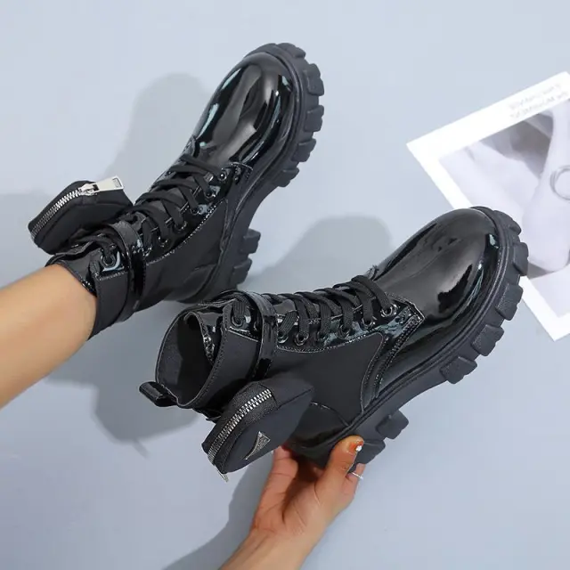 Fashion Pocket Mid calf Platform Martin Boots Black - Shop at LoveMi