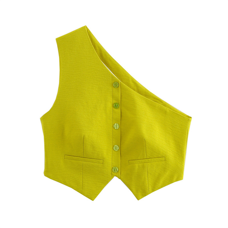 Solid Color Irregular Green One-shoulder Vest Strap Top