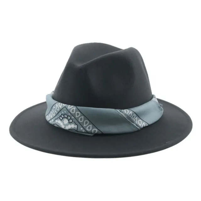 Paisley Ribbon Wide Brim Woolen Top Hat Felt Cowboy Hat Dark Gray - Shop at LoveMi