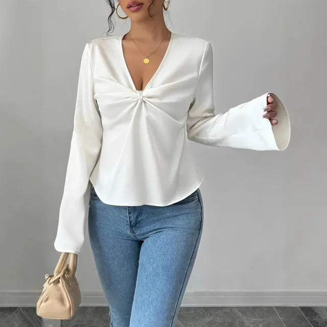 French Niche Design Twisted Satin Texture Shirt White - Shop at LoveMi