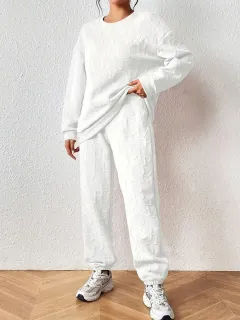 Round Neck Knitted Fashionable Letter Sweater Suit Women - White - View 1
