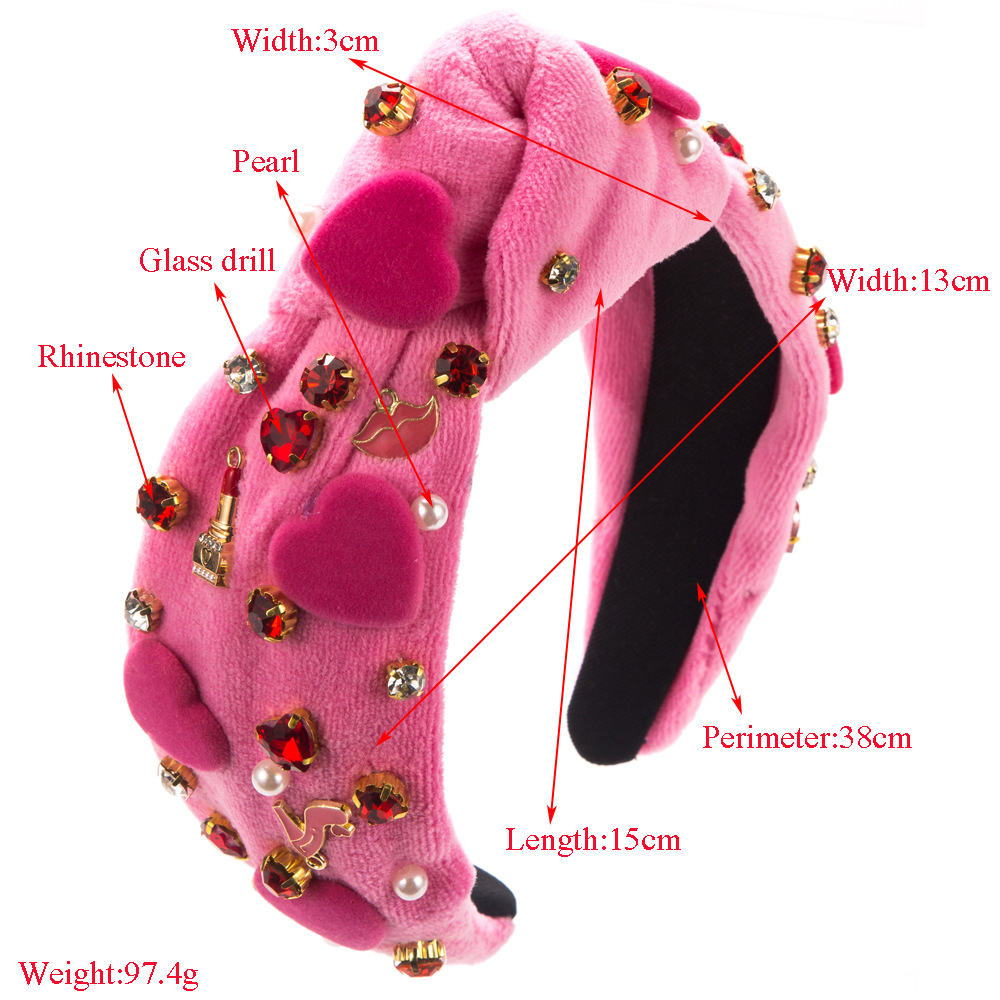 Baroque Valentine's Day Headband Female Hand-stitched Glass Charms Gemstones Sequins With Love — foto 10