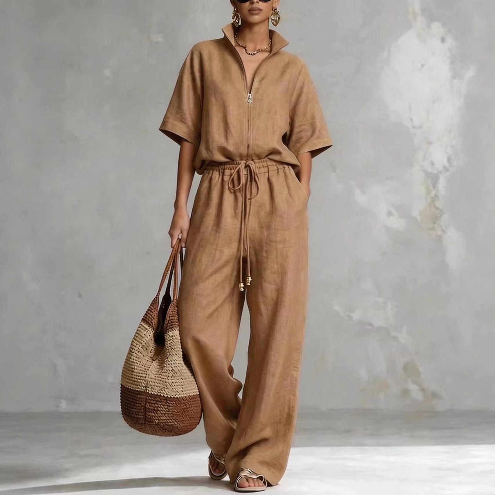 Womens Cotton-Linen Fashionable Casual Set