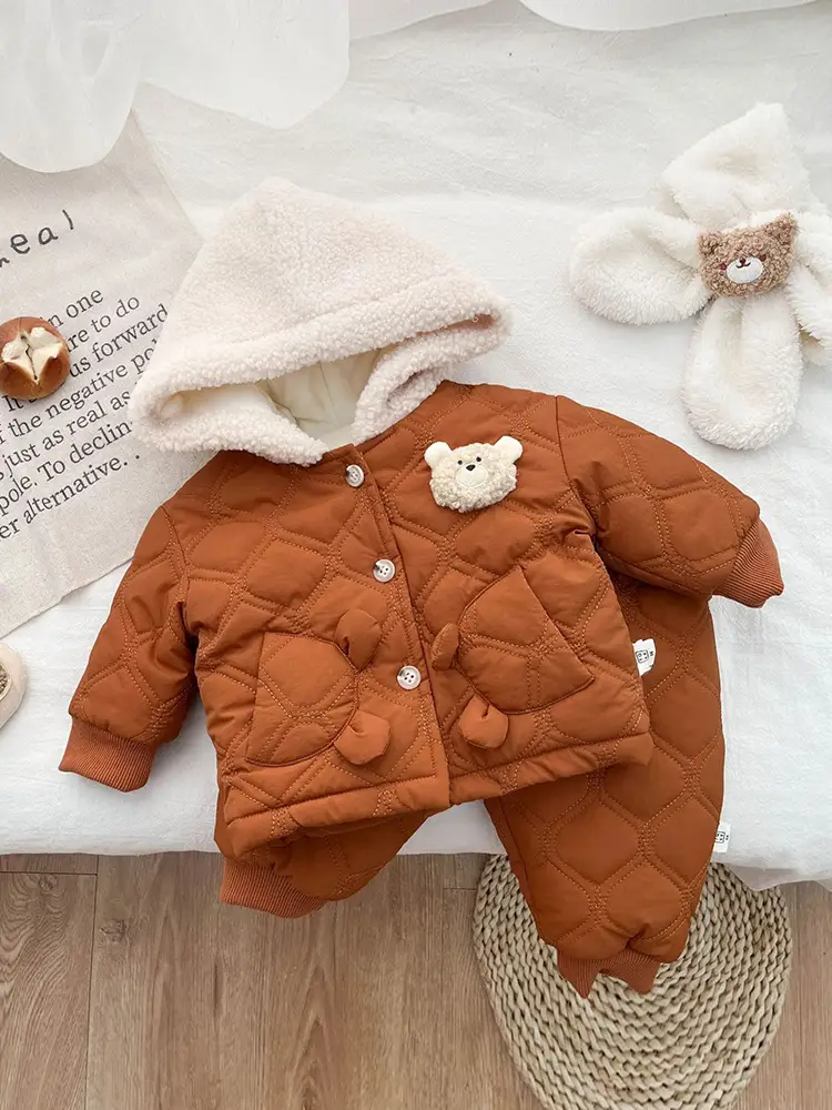 Baby Fleece-lined Warm Two-piece Suit Winter