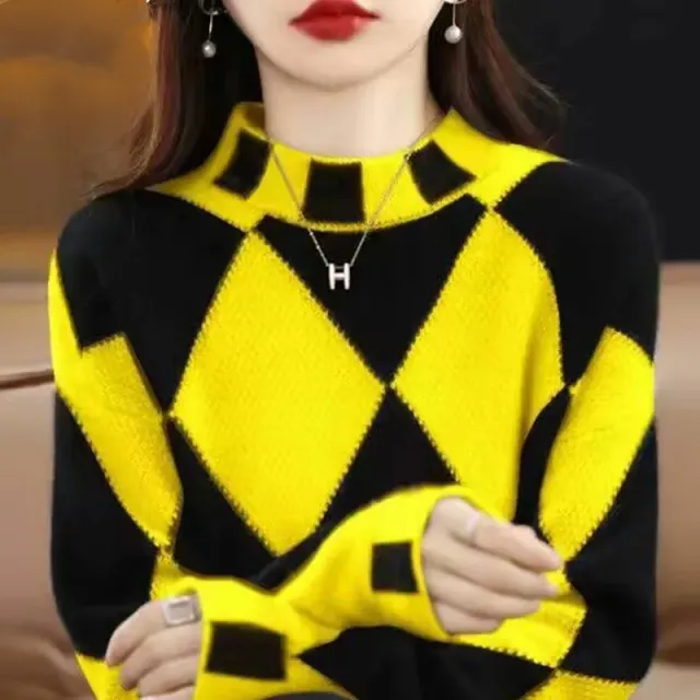Mock Neck Sweater Bottoming Shirt New Color Matching Yellow - Shop at LoveMi