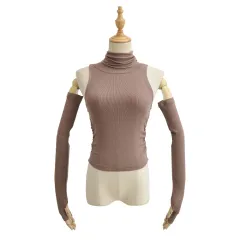 Slim-fit Pleated Women's Cuff Top Short T-shirt - Caramel Mocha - View 1