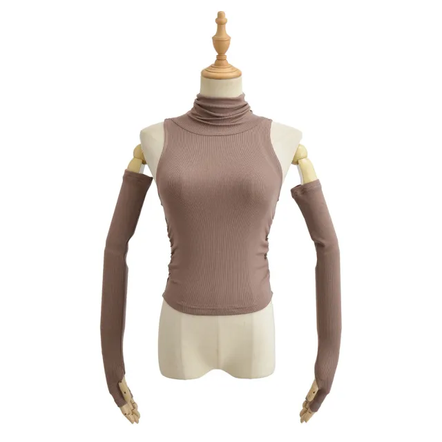 Slim fit Pleated Women's Cuff Top Short T shirt Caramel Mocha - Shop at LoveMi