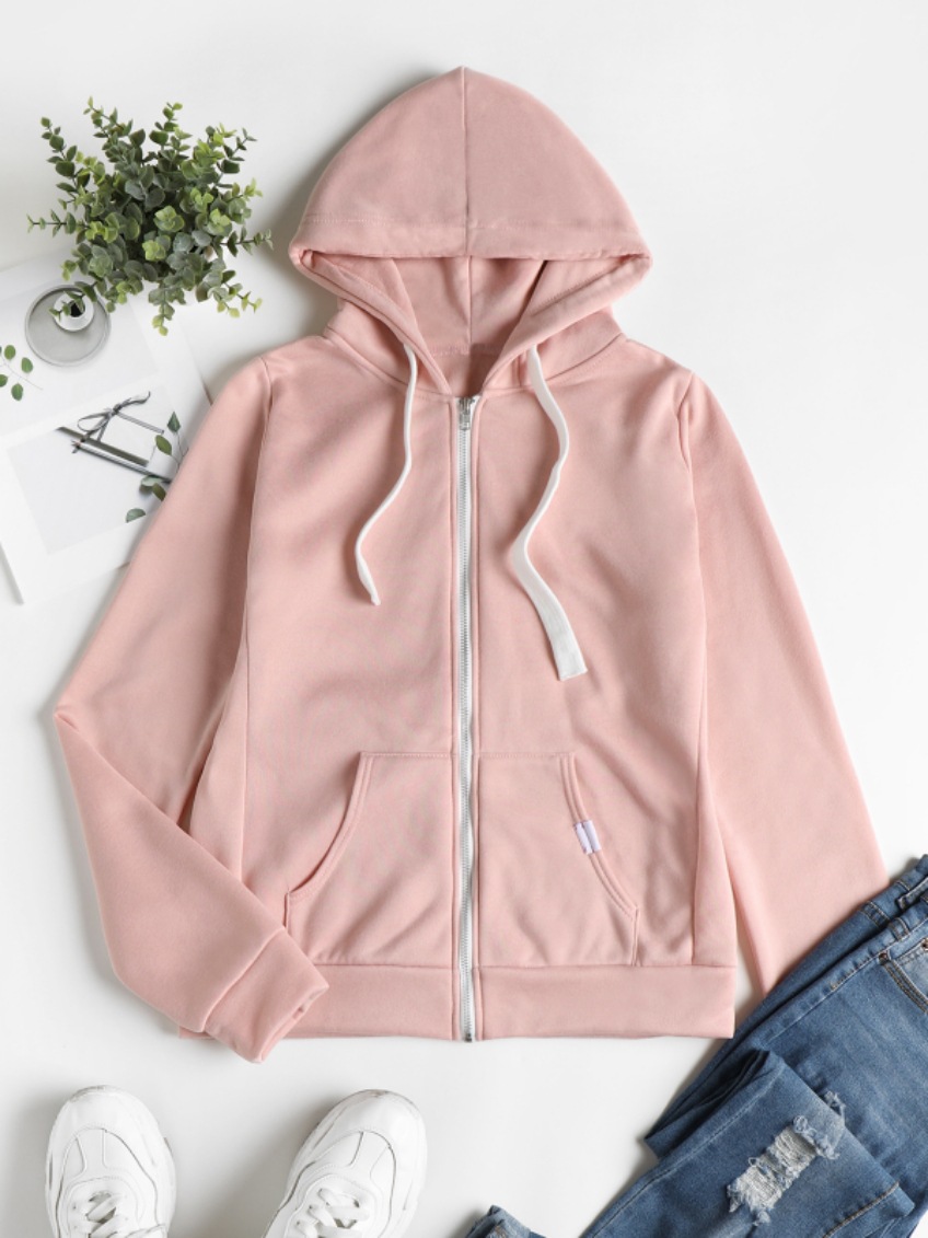 Womens Casual Sporty Cardigan With Zipper Hooded Sweatshirt