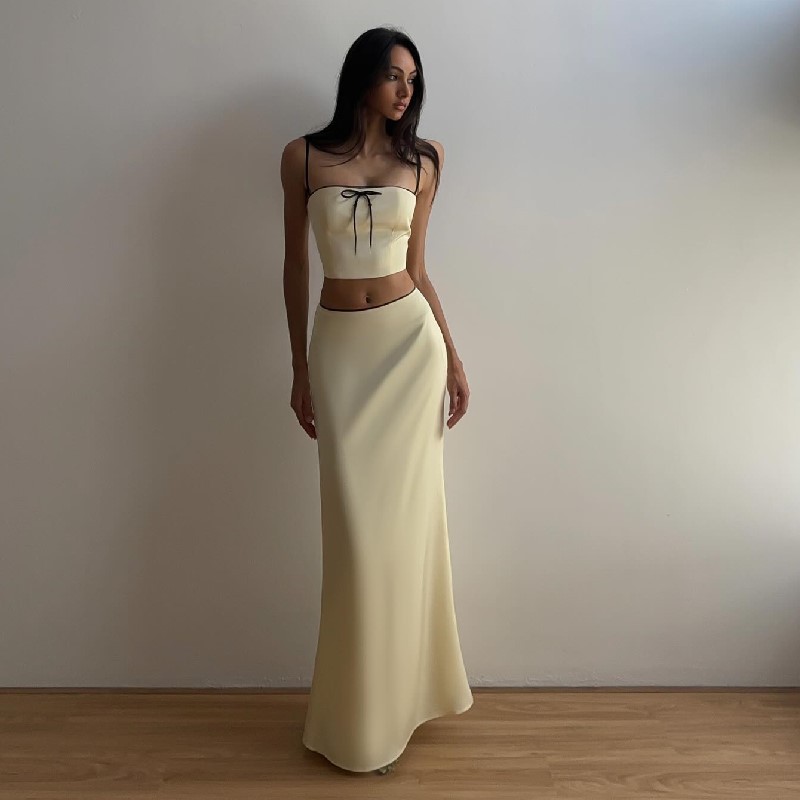 Tied Spaghetti-strap Small Vest Lace Skirt Suit Women