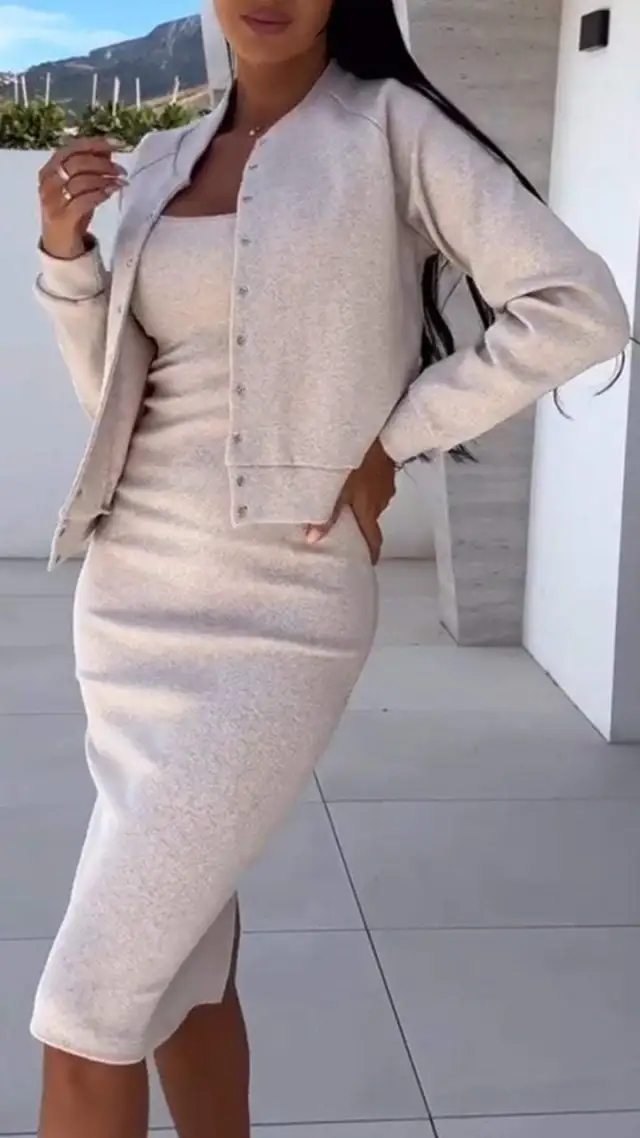 Suspender Skirt Coat Top Two piece Women's Clothing Light Gray - Shop at LoveMi