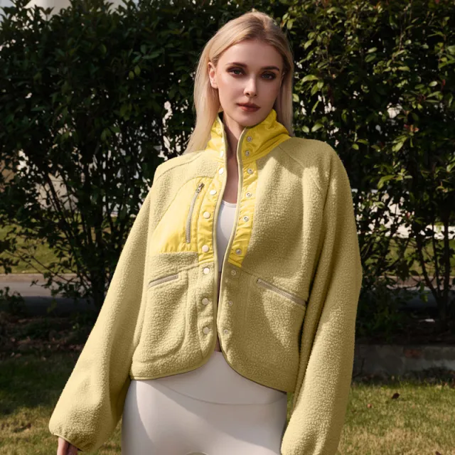 Women's Pink Polar Fleece Sports And Leisure Sweater Jacket Top Milk Tea Champagne - Shop at LoveMi