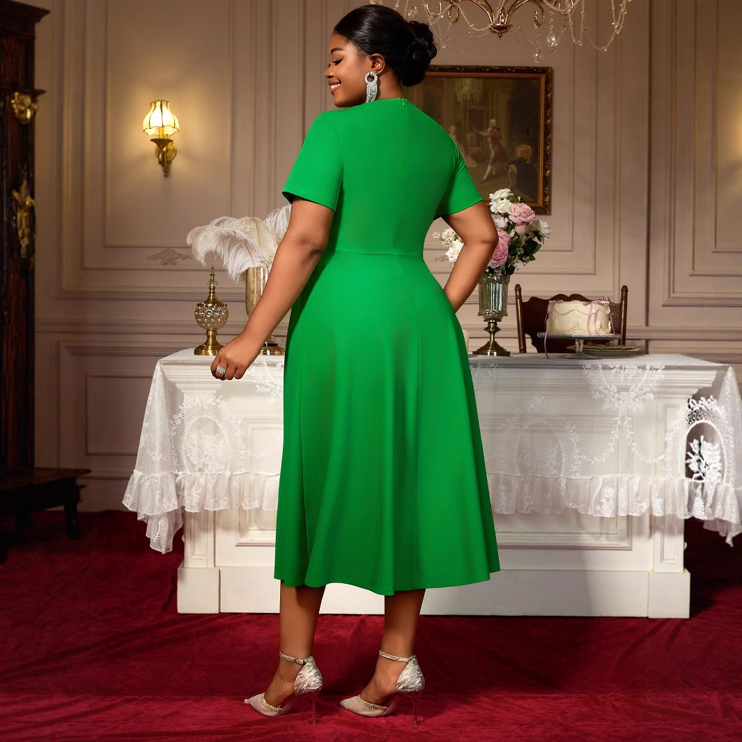 Short Sleeve A Swing Simple Party Banquet Dress