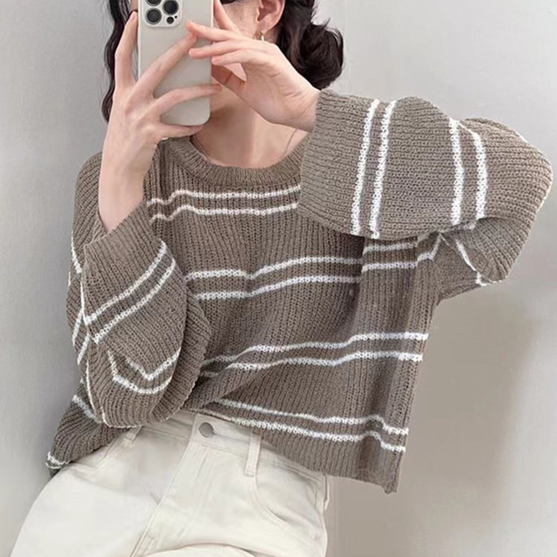 Elegant Striped Long Sleeve Thin Sweater