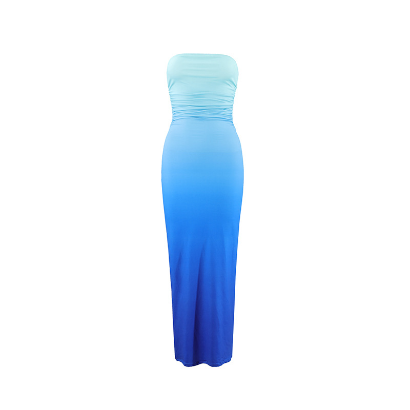Summer Slim fit Sexy Strapless Ombre Midi Dress Blue - Shop at LoveMi