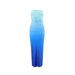 Summer Slim-fit Sexy Strapless Ombre Midi Dress - Blue - View 1