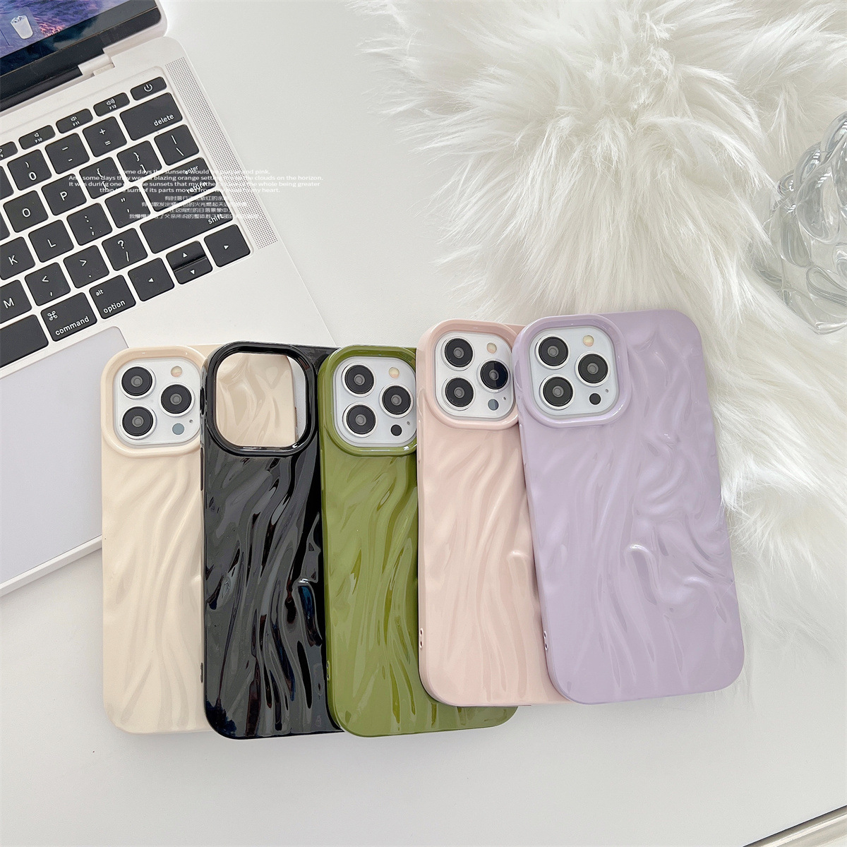 High-grade Ins Solid Color Water Ripple Silicone Phone Case