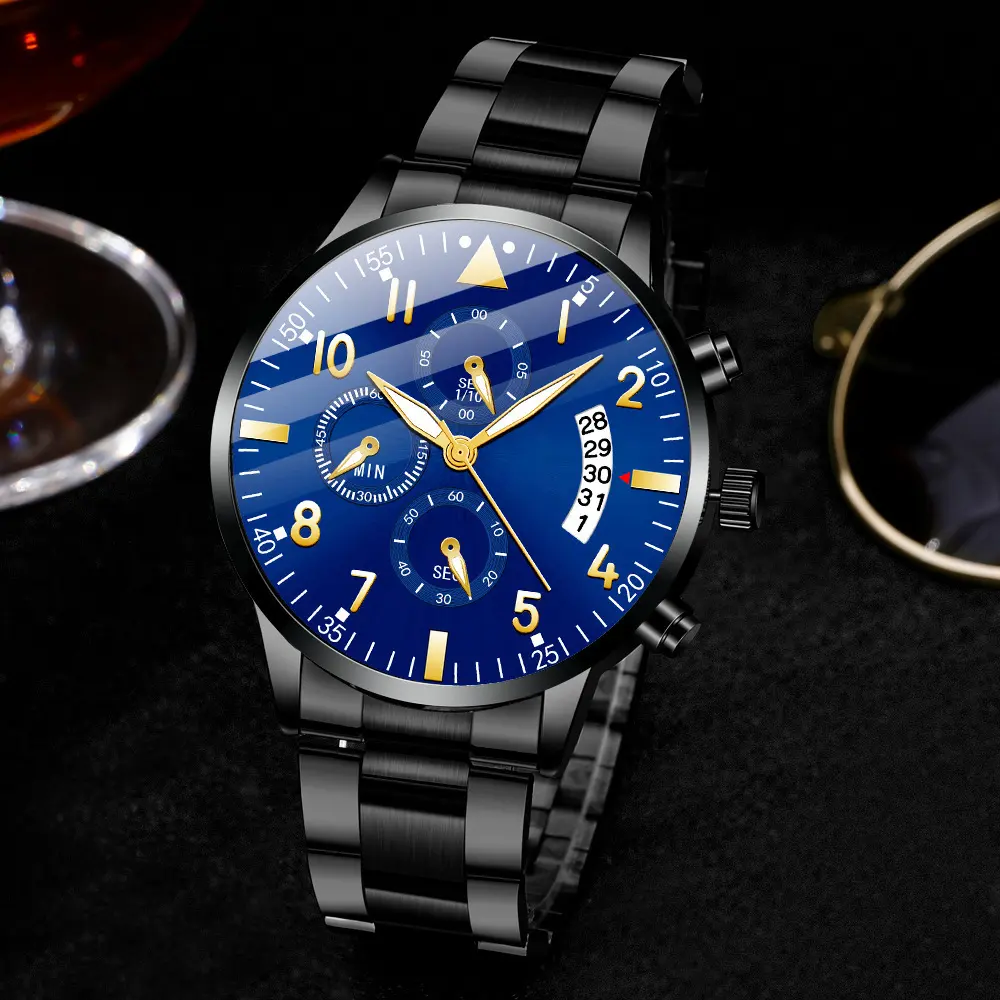Men's Fashion Stainless Steel with Luminous Pointer
