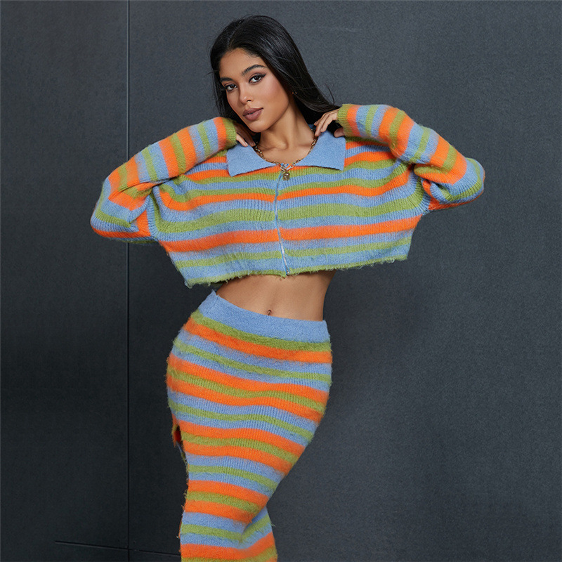 Casual Contrast Color Lapel Slim-fit Knitted Cardigan Coat