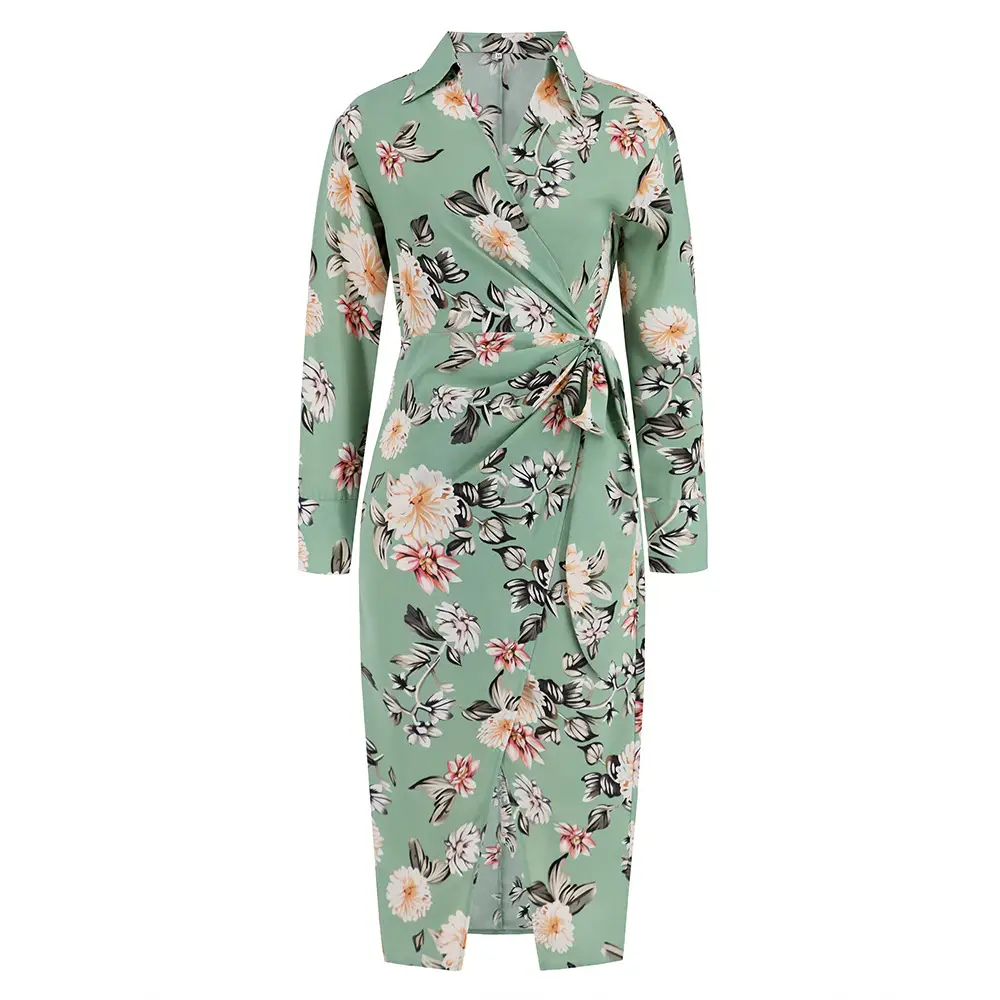 Slim-fit Temperament Slit Tied Dress Women