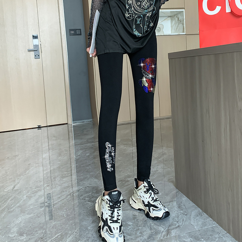 Shiny Rhinestone Leggings For Women Fortune Bear 220G Velvet - Shop at LoveMi