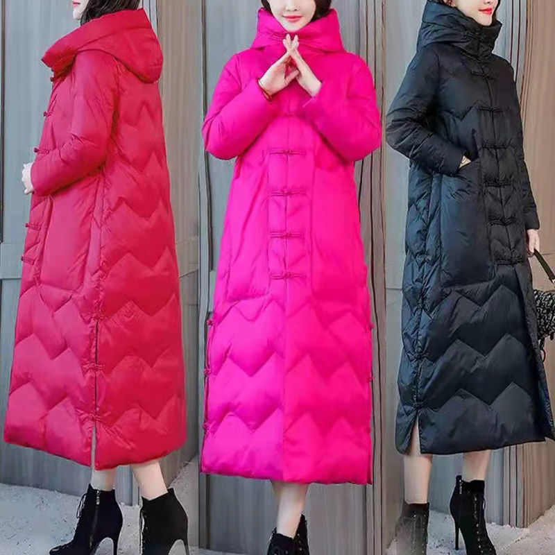 Knee-length Chinese-style Retro Frog-button Coat