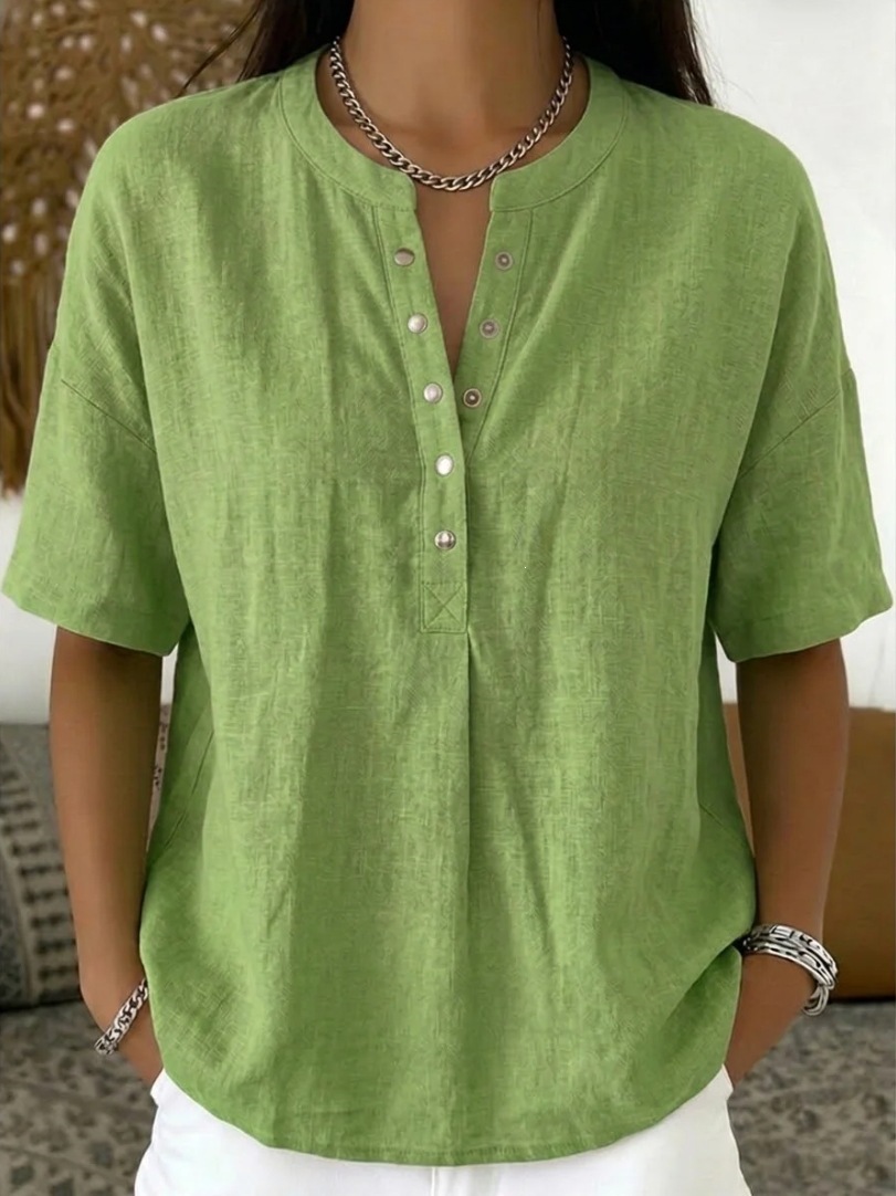Women's loose-fit short-sleeve top in pink, casual weekend styling