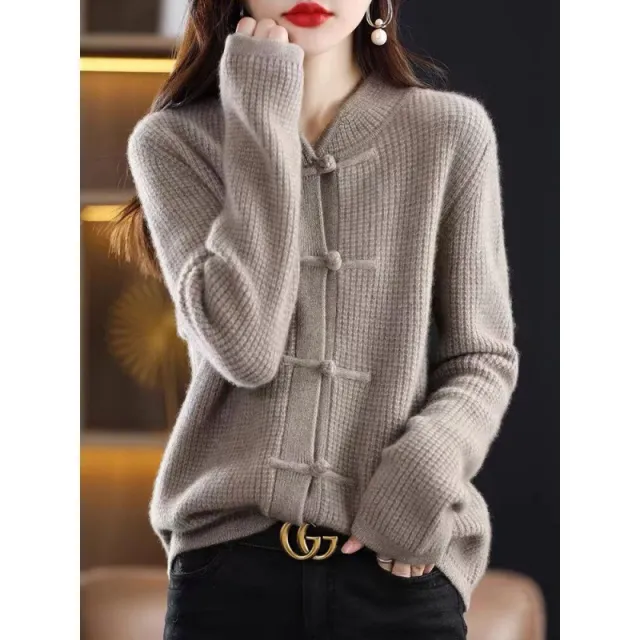 Vintage Buckle Mock Neck Sweater Coat Camel - Shop at LoveMi