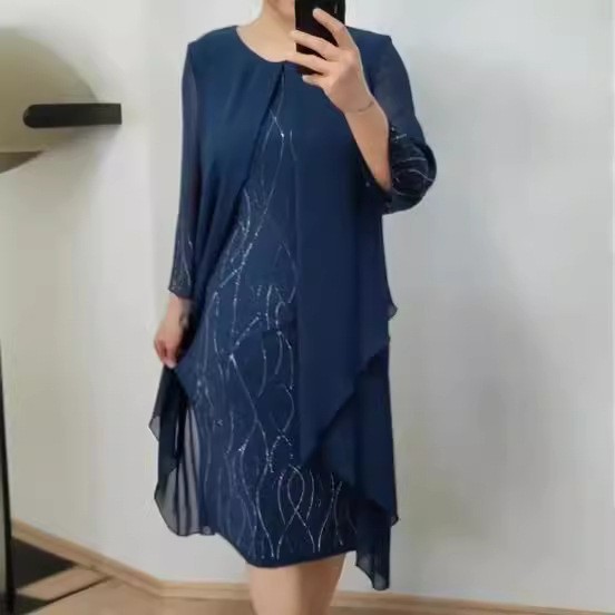 Stitching Lady Temperament Sheath Dress Navy - Shop at LoveMi