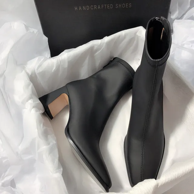 High Heel French Thin Elastic Minimalist Short Boots For Women Black - Shop at LoveMi