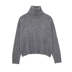High-neck Long-sleeved Top With Pleated Mini Skirt Knit Set - Top - View 1